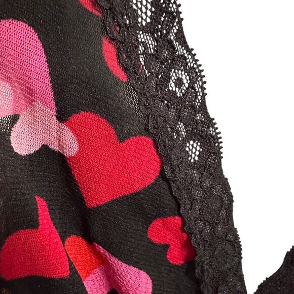 Cacique Intimates Womens Plus Size 14/16 Black Mesh Chemise Slip Pink Red Hearts - Picture 11 of 15